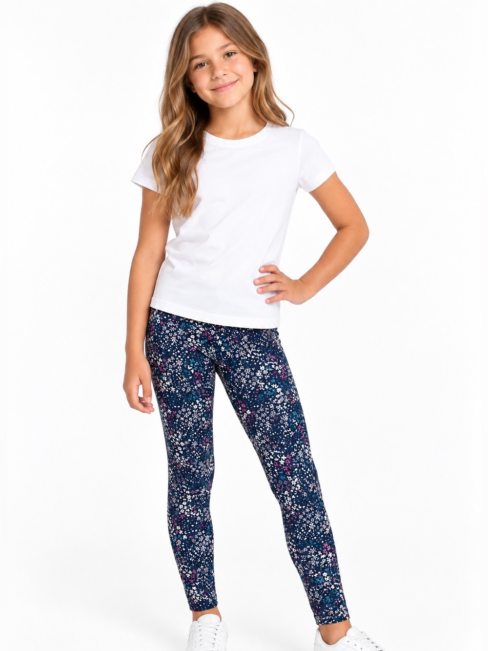 Joe Fresh Girls Navy Floral Print Leggings Size M